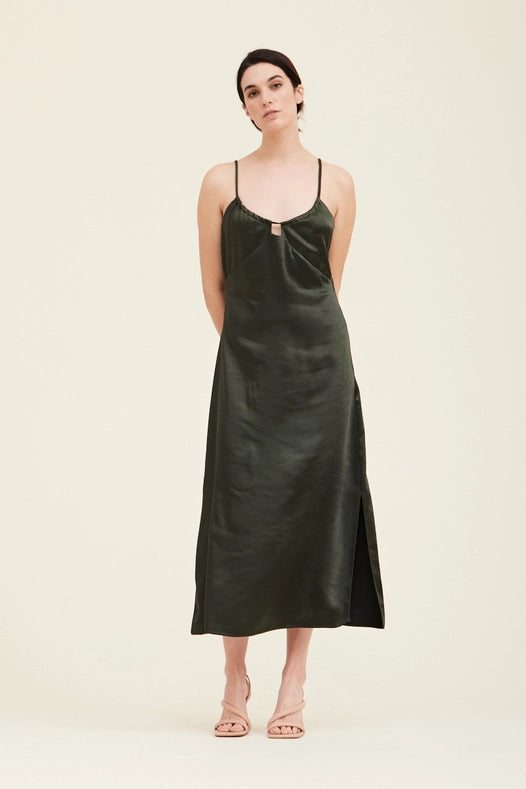 Grade + Gather – Thick Satin Slip Dress – Dark Forest