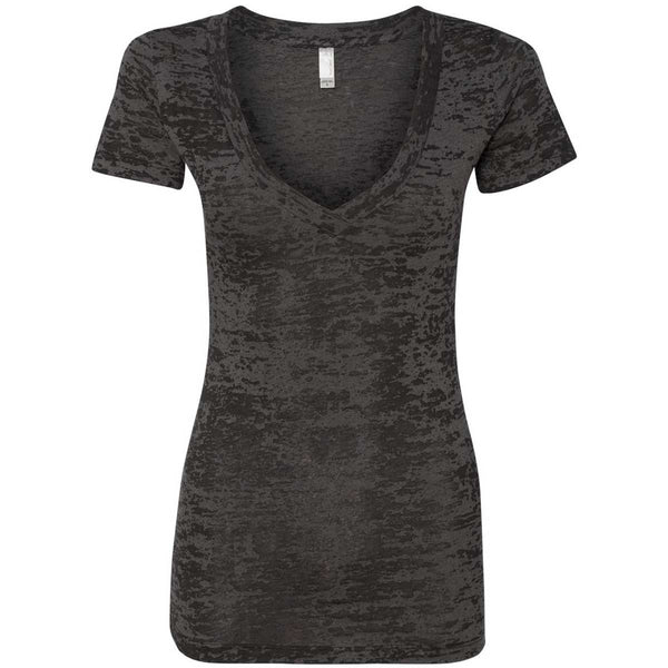 Next Level Women’s Black Burnout Deep V Tee