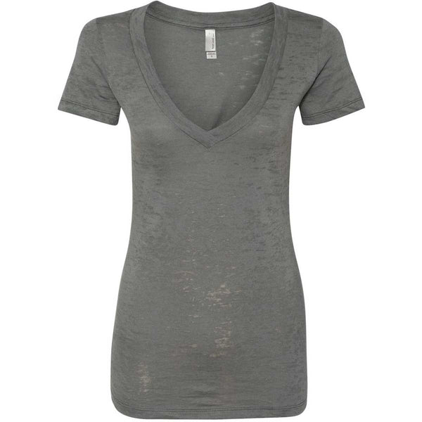 Next Level Women’s Dark Grey Burnout Deep V Tee