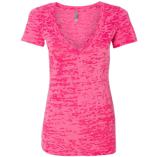 Next Level Women’s Shocking Pink Burnout Deep V Tee