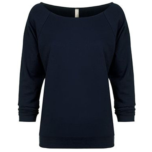 Next Level Women’s Midnight Navy Terry Raw-Edge 3/4-Sleeve Raglan Tee