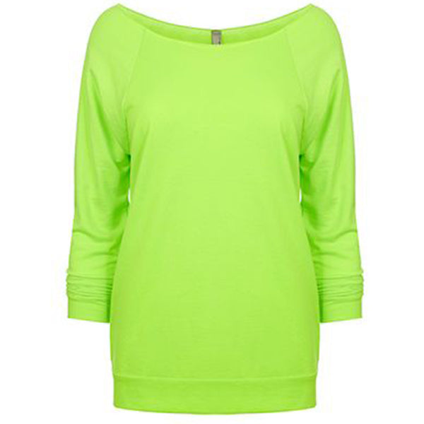 Next Level Women’s Neon Heather Green Terry Raw-Edge 3/4-Sleeve Raglan Tee