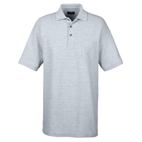 UltraClub Men’s Heather Grey Whisper Pique Polo with Pocket