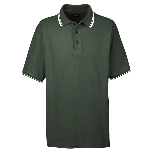 UltraClub Men’s Forest Green/White Short-Sleeve Whisper Pique Polo with Tipped Collar and Cuffs