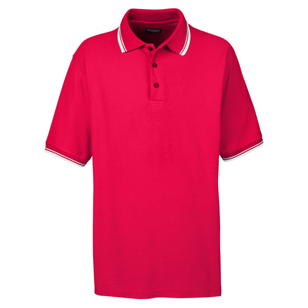 UltraClub Men’s Red/White Short-Sleeve Whisper Pique Polo with Tipped Collar and Cuffs