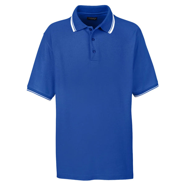 UltraClub Men’s Royal/White Short-Sleeve Whisper Pique Polo with Tipped Collar and Cuffs