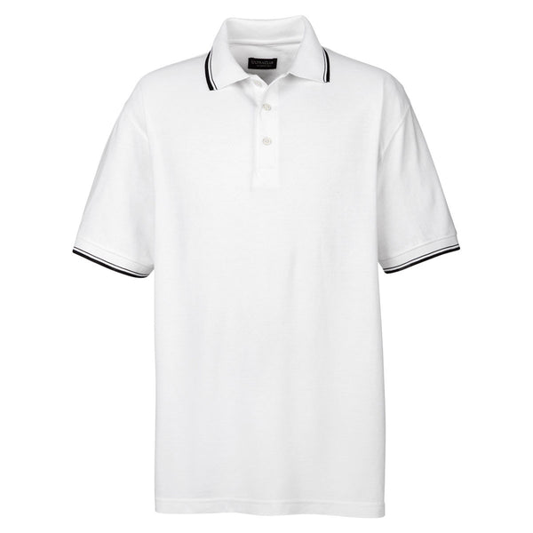 UltraClub Men’s White/Black Short-Sleeve Whisper Pique Polo with Tipped Collar and Cuffs