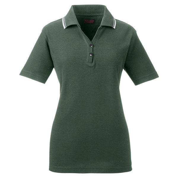 UltraClub Women’s Forest Green/White Short-Sleeve Whisper Pique Polo with Tipped Collar