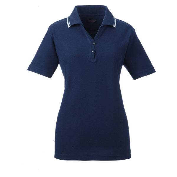 UltraClub Women’s Navy/White Short-Sleeve Whisper Pique Polo with Tipped Collar