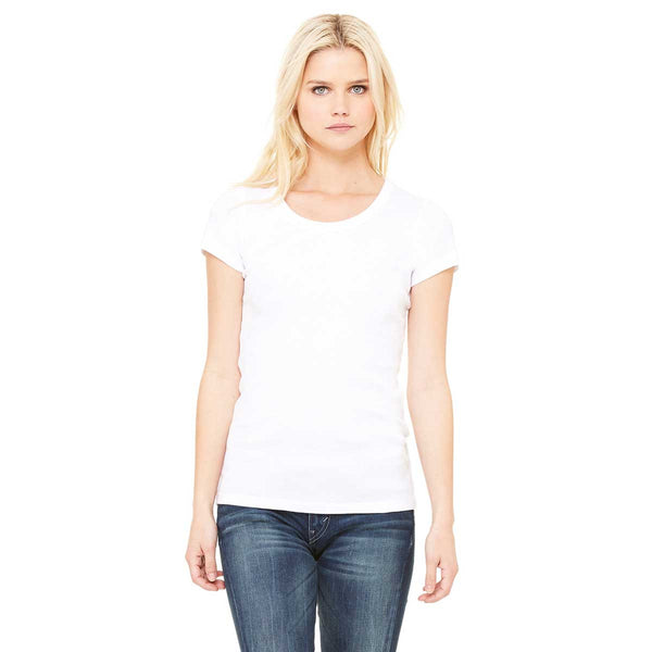 Bella + Canvas Women’s White Stretch Rib Short-Sleeve Scoop Neck T-Shirt