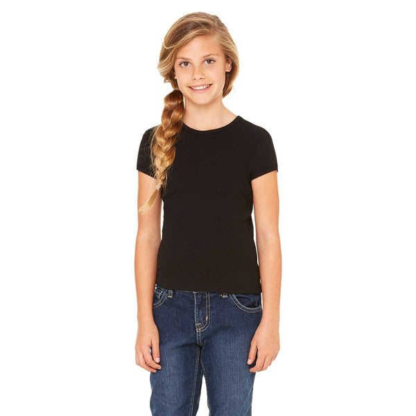 Bella + Canvas Girl’s Black Stretch Rib Short-Sleeve T-Shirt