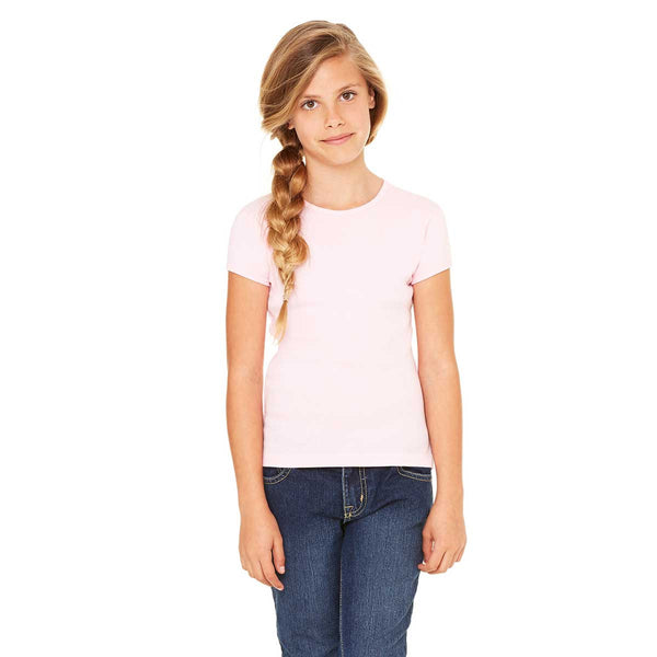 Bella + Canvas Girl’s Pink Stretch Rib Short-Sleeve T-Shirt