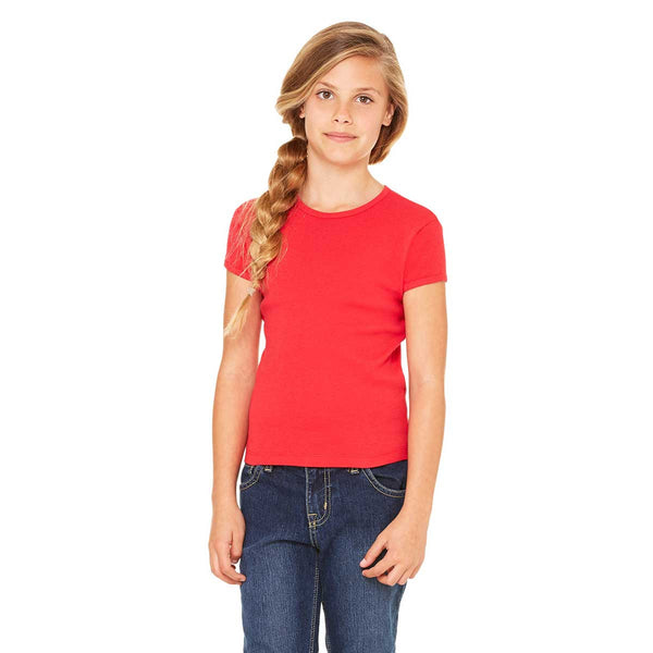 Bella + Canvas Girl’s Red Stretch Rib Short-Sleeve T-Shirt