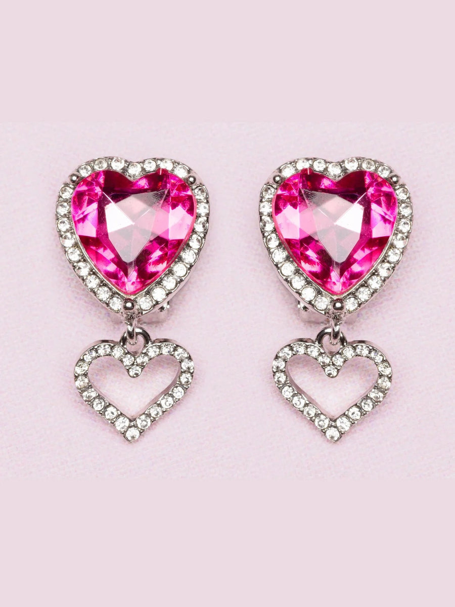 Boutique Heart Jewel Clip On Earrings