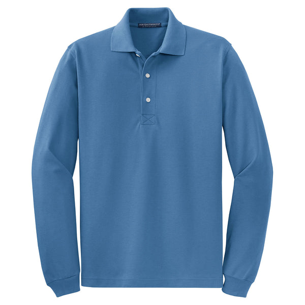 Port Authority Men’s Riviera Blue Rapid Dry Long Sleeve Polo