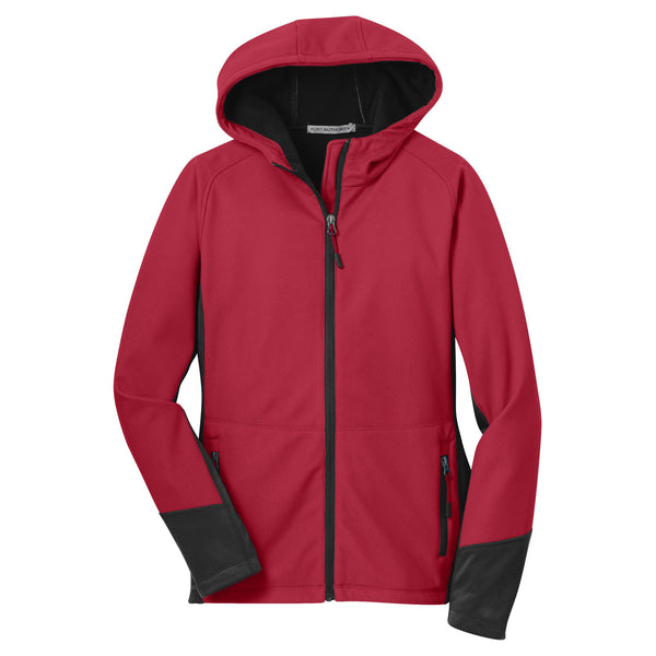 Port Authority Women’s Rich Red/Black Vertical Hooded Soft Shell Jacket