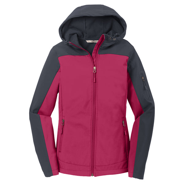 Port Authority Women’s Dark Fuchsia/Battleship Grey Hooded Core Soft Shell Jacket