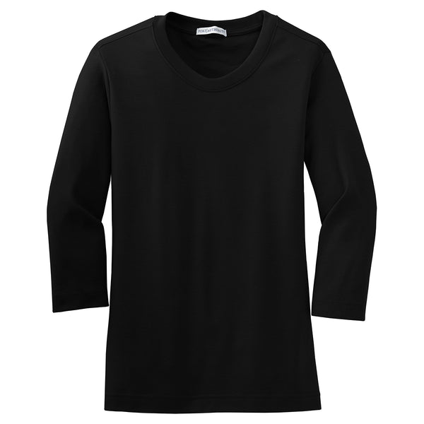 Port Authority Women’s Black Modern Stretch Cotton 3/4-Sleeve Scoop Neck Shirt