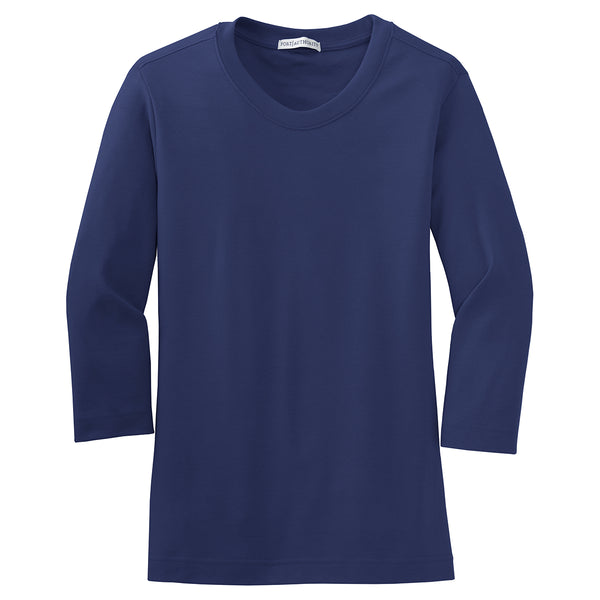 Port Authority Women’s Sapphire Blue Modern Stretch Cotton 3/4-Sleeve Scoop Neck Shirt