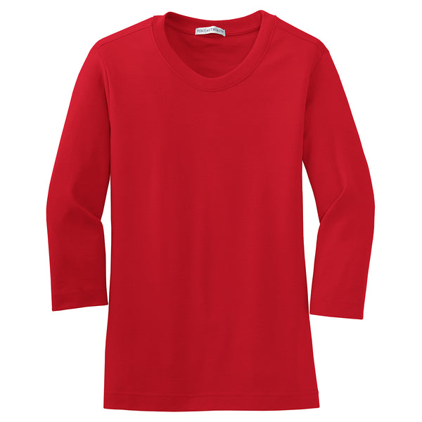 Port Authority Women’s Scarlet Red Modern Stretch Cotton 3/4-Sleeve Scoop Neck Shirt