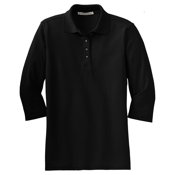 Port Authority Women’s Black Silk Touch 3/4-Sleeve Polo