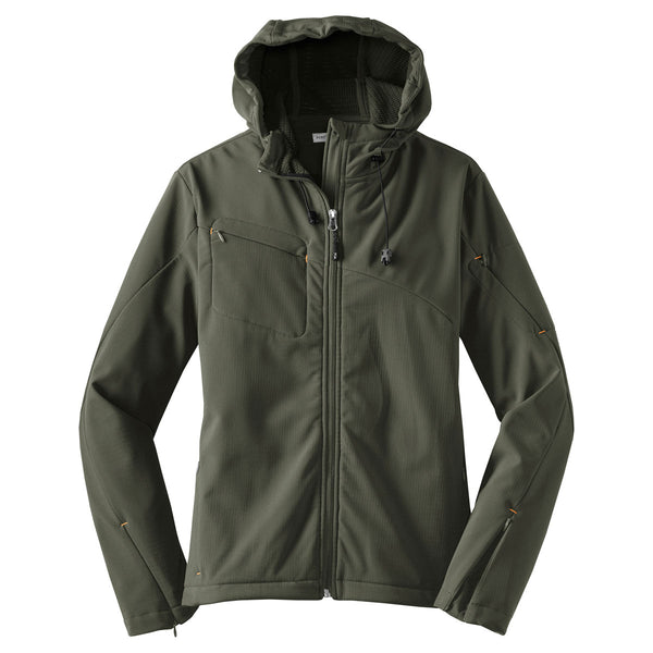 Port Authority Women’s Mineral Green/Soft Orange Textured Hooded Soft Shell Jacket