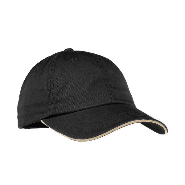 Port Authority Women’s Black/Khaki Sandwich Bill Cap with Striped Closure