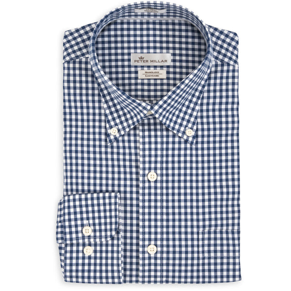 Peter Millar Men’s Navy Nanoluxe Twill Check Shirt