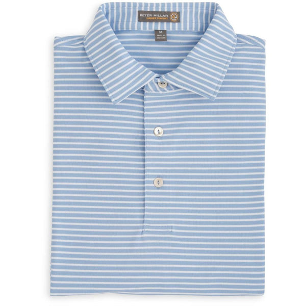 Peter Millar Men’s Cottage Blue Donald Stripe Stretch Mesh Polo