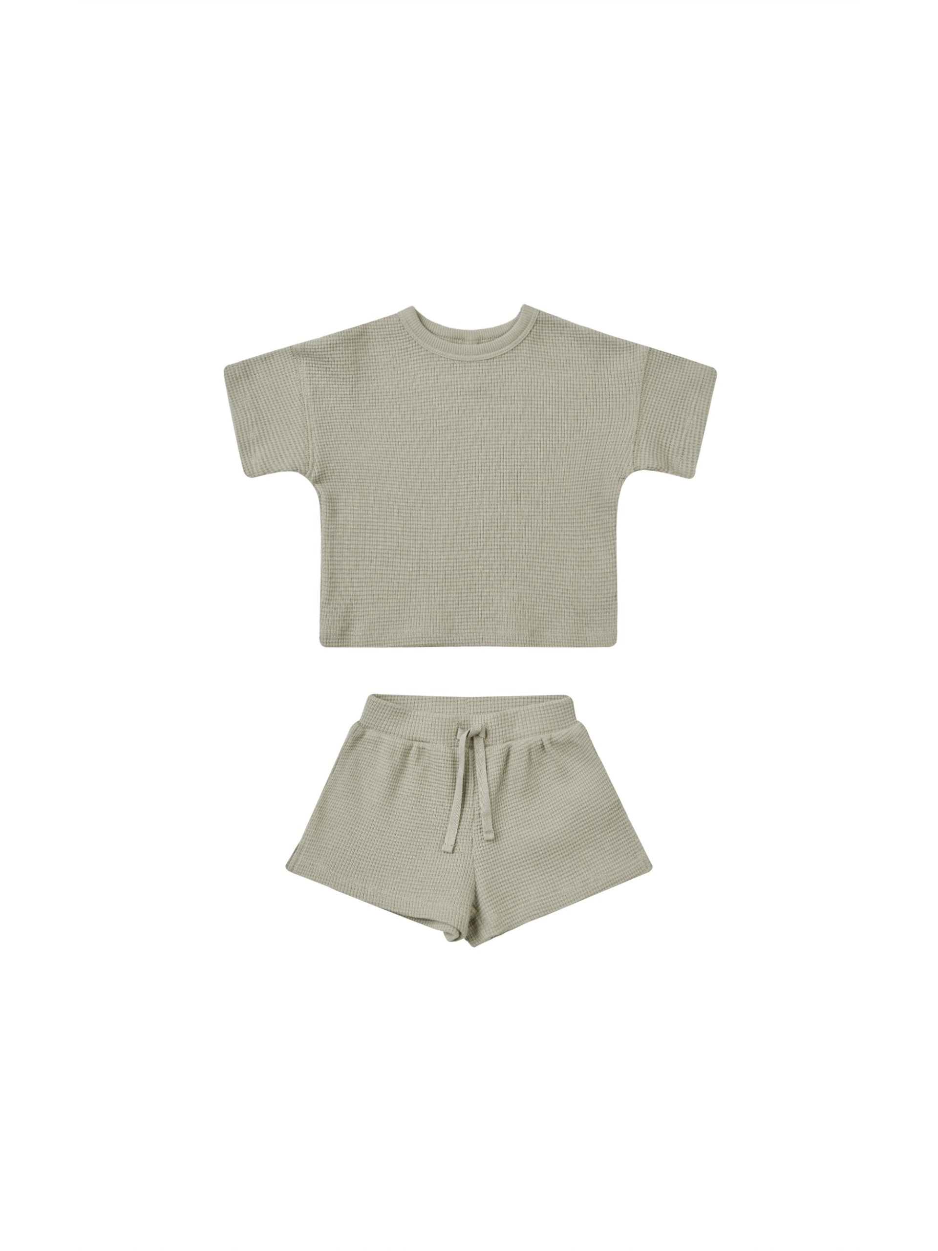 Quincy Mae – Waffle Tee + Short Set – Sage