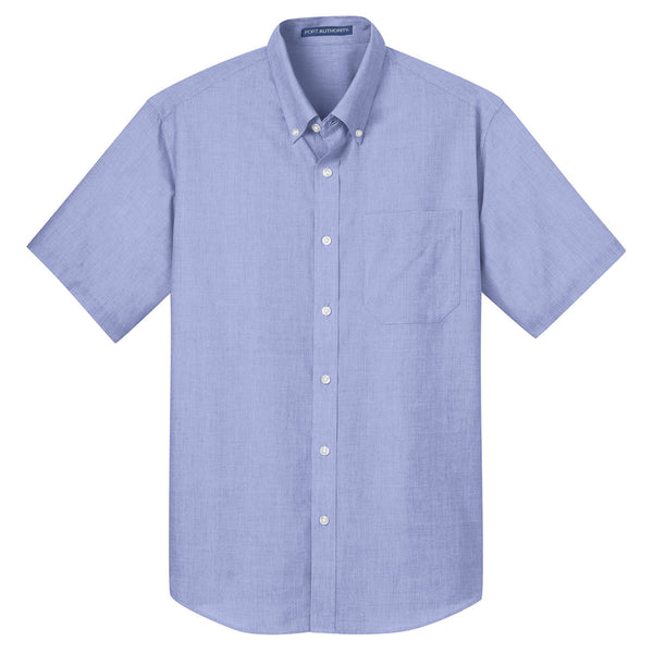 Port Authority Men’s Chambray Blue Short Sleeve Crosshatch Easy Care Shirt