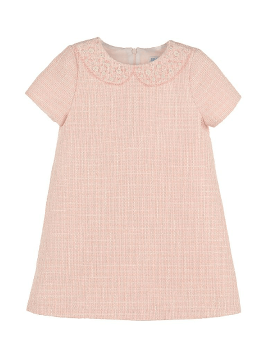 Embroidery Collar Tweed A-Line Dress – Pink