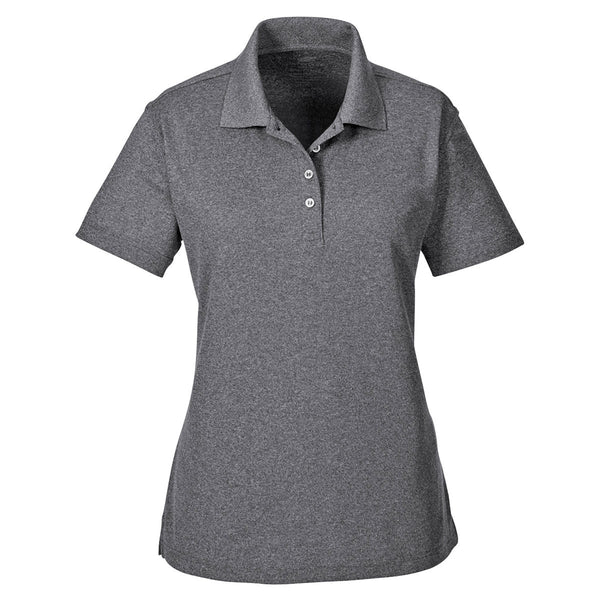 UltraClub Women's Black Heather Heathered Pique Polo