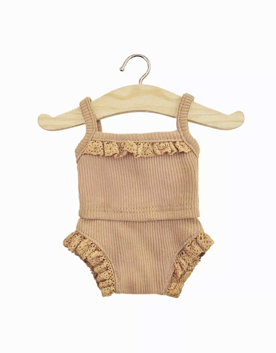 Minikane – Ribbed + Lace Underwear Set – Brown Sugar