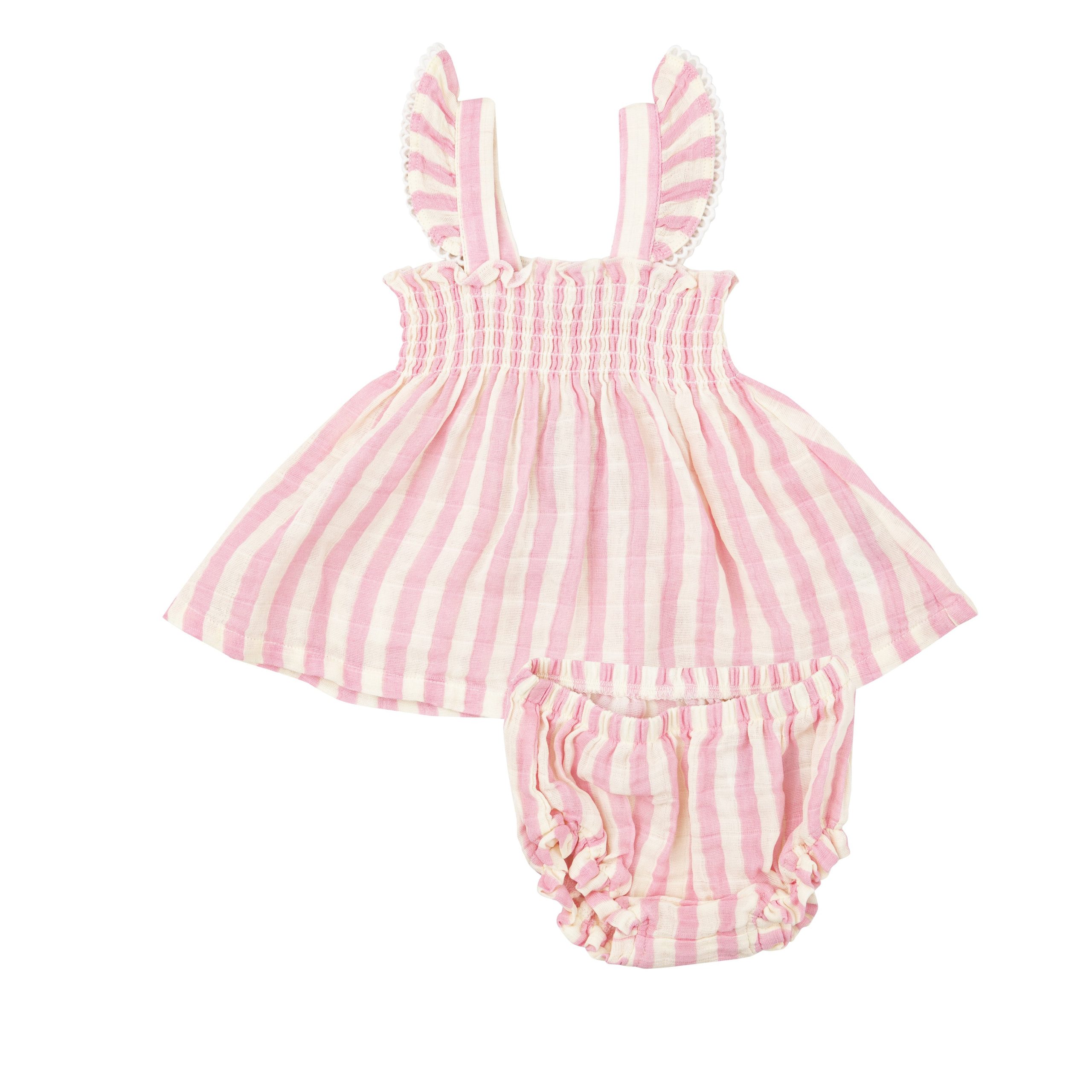 Ruffle Strap Smocked Top + Diaper Cover – Pink Stripe