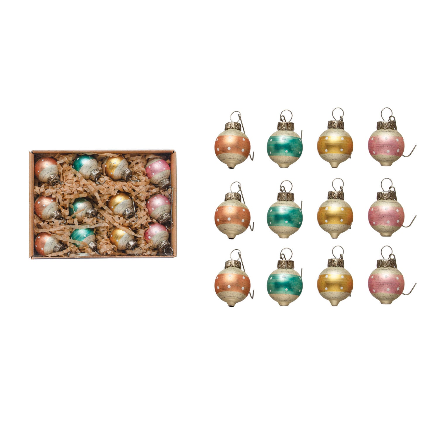 Hand-Painted Glass Ball Ornaments with Stripes – Set of 12